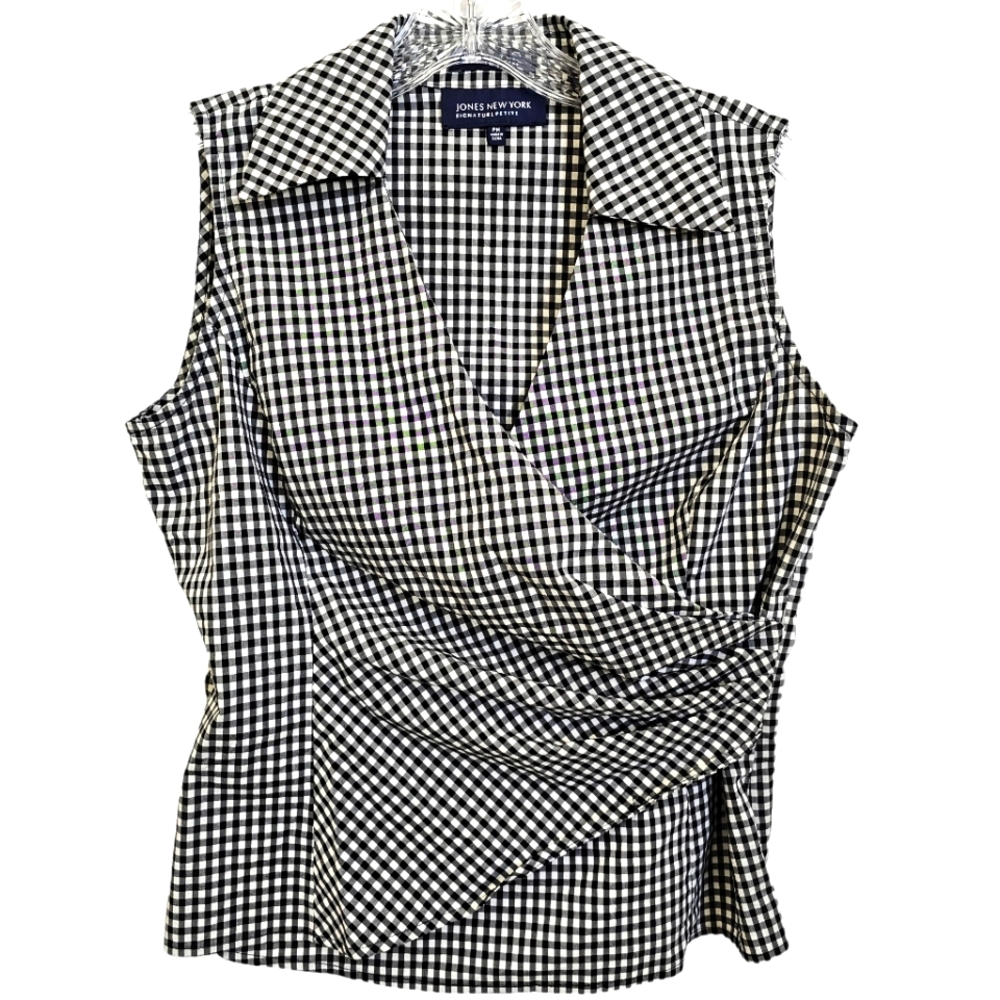 Nwot Jones NY Signiture Petite Black/White Gingham Stretch Sleeveless Top